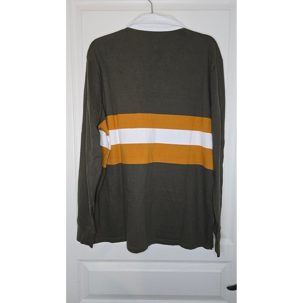 St Johns Bay - Rugby Shirt Long Sleeve Striped Olive Green Mustard Large - Picture 3 of 4